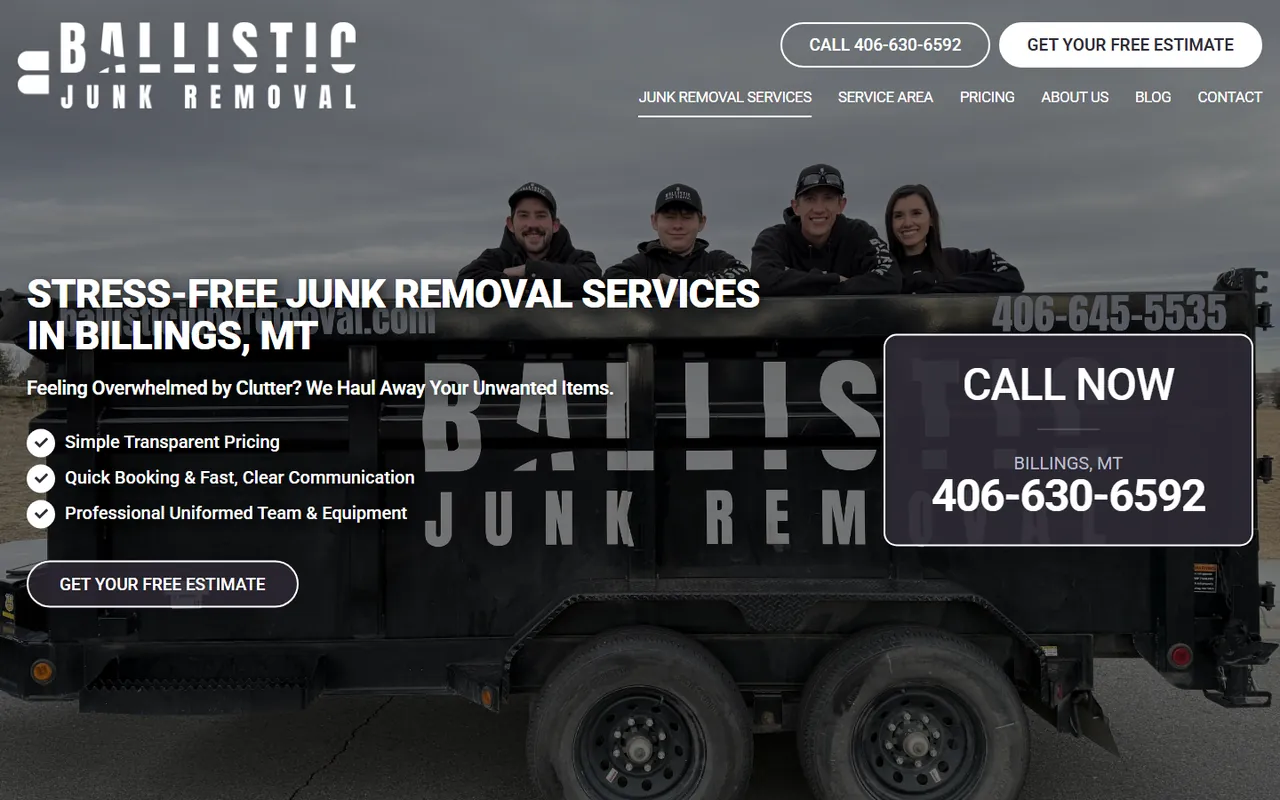 Ballistic Junk Removal website built by Lithium Marketing