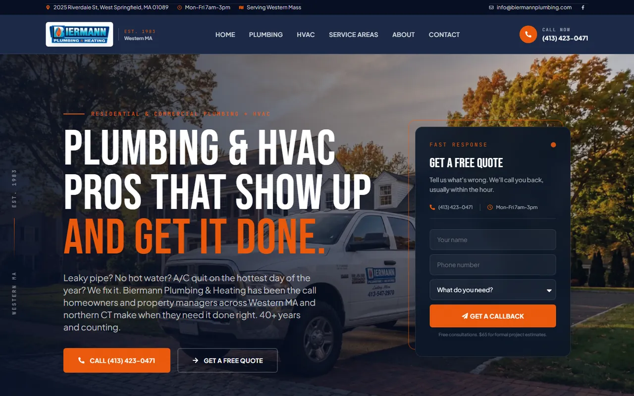 Biermann Plumbing & Heating website built by Lithium Marketing