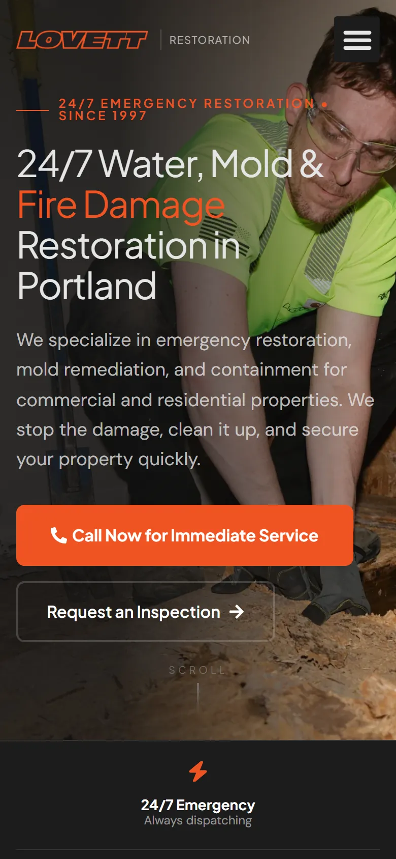 Lovett Restoration homepage on a phone