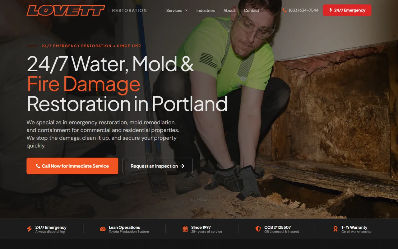 Lovett Restoration homepage designed and built by Lithium Marketing