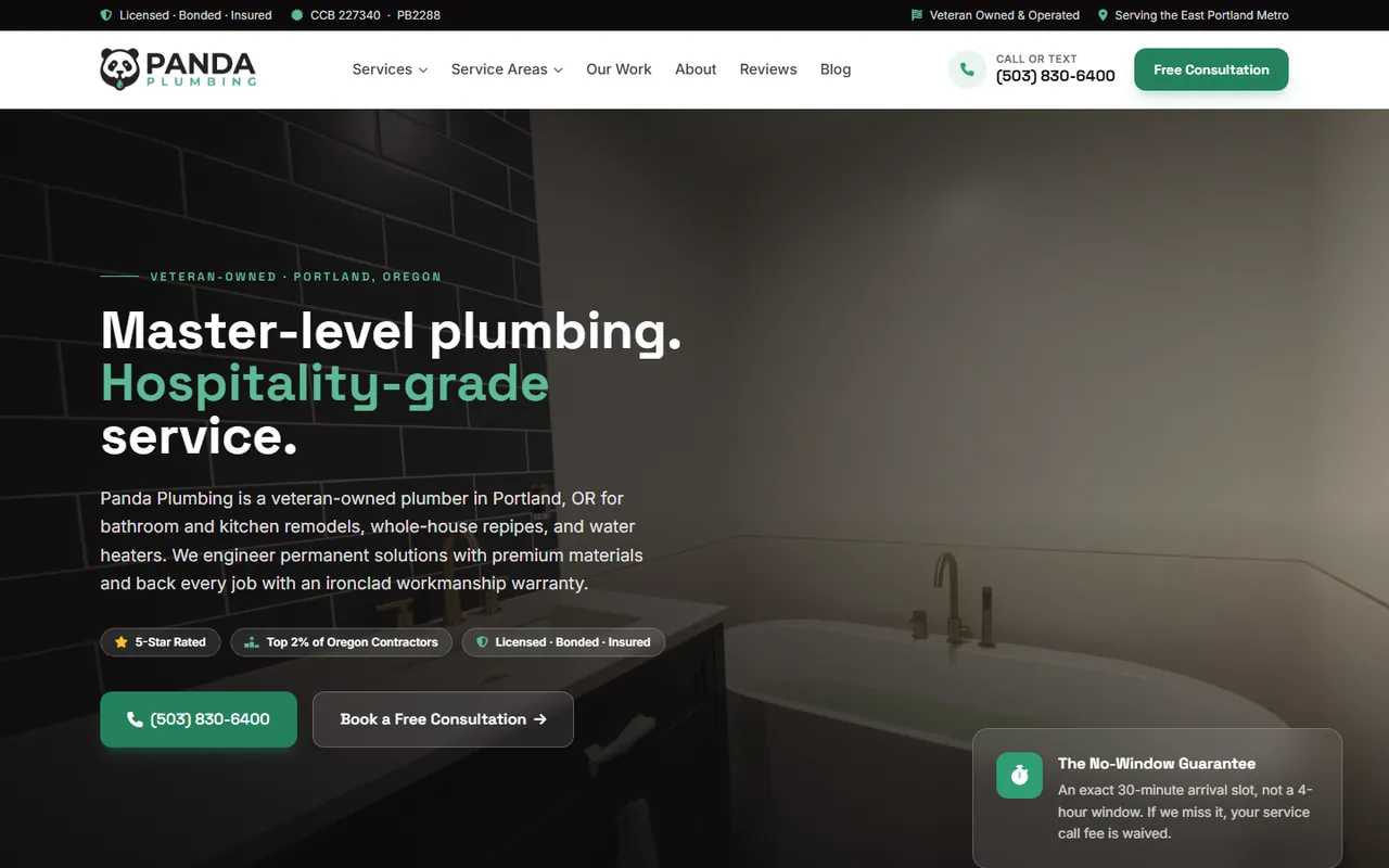 Panda Plumbing website built by Lithium Marketing