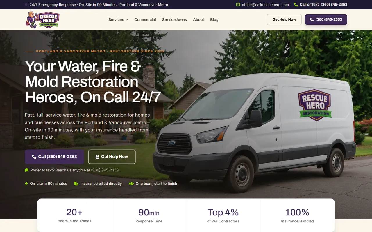RescueHero Restoration website built by Lithium Marketing