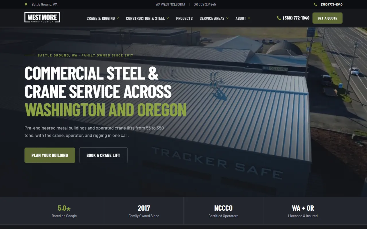 Westmore Construction website built by Lithium Marketing
